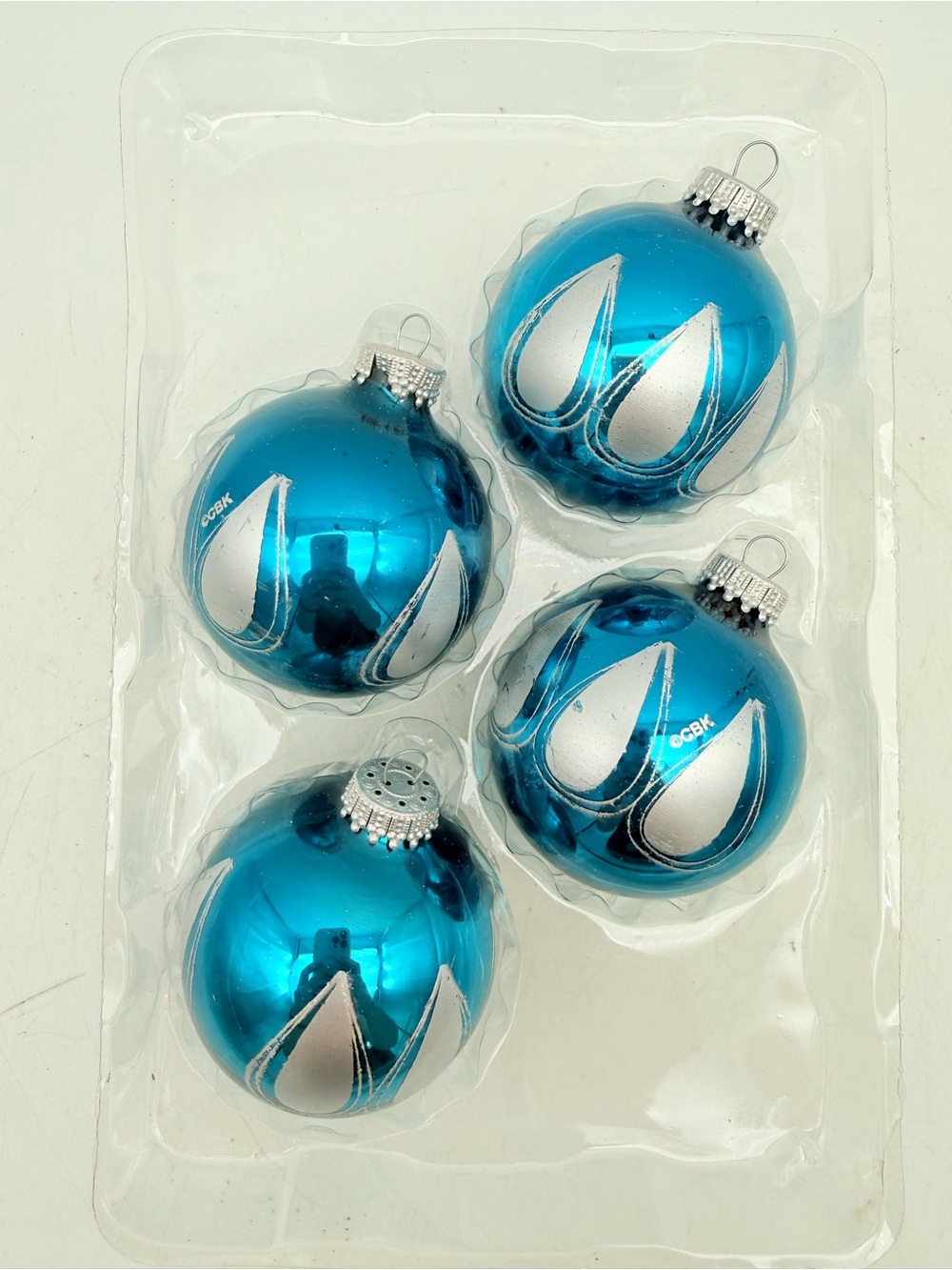 Teal Glass Holiday Ornaments - Pack of 4